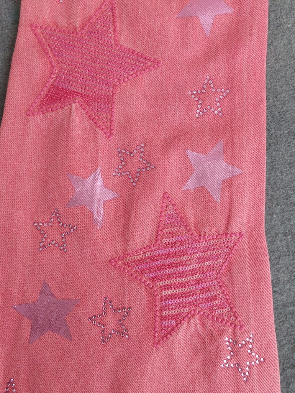Grace in LA Pink Star Sequin Flare Jeans Women Size 25 High Waist Embellished - Picture 11 of 11